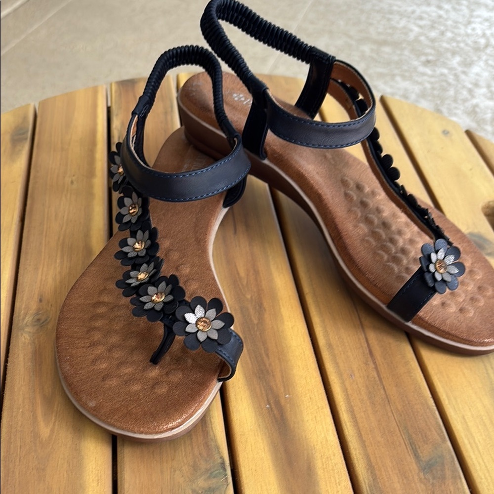 Black Floral Women's Sandals